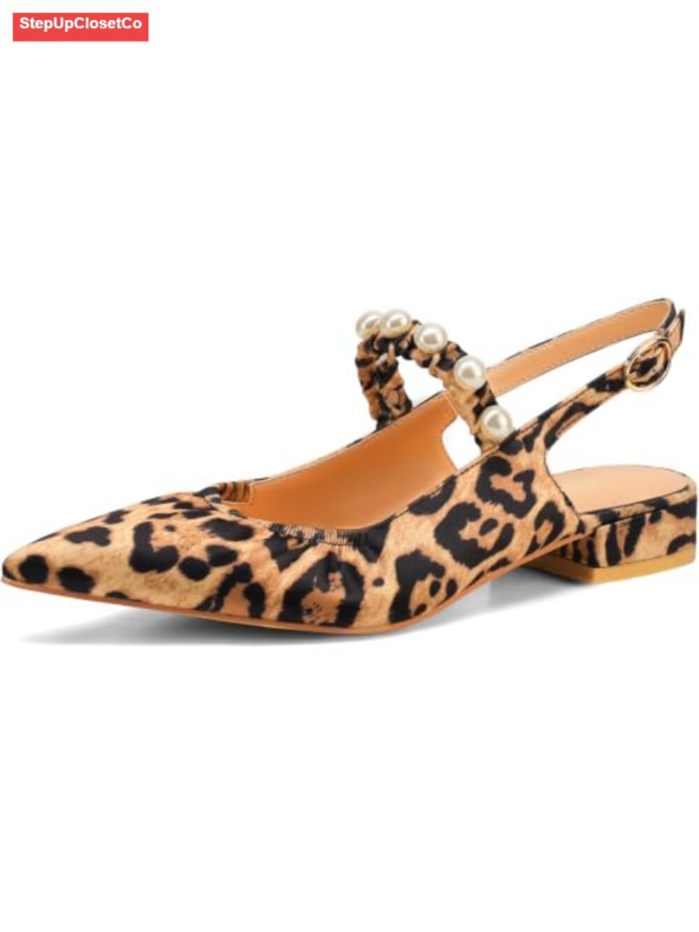 Slingback Flats with Pearl Pointed Toe Buckle Strap Classic Dress Shoes